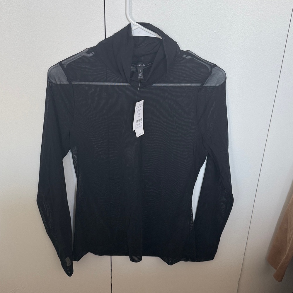 NWT White House Black Market Mesh Black long sleeve turtleneck top